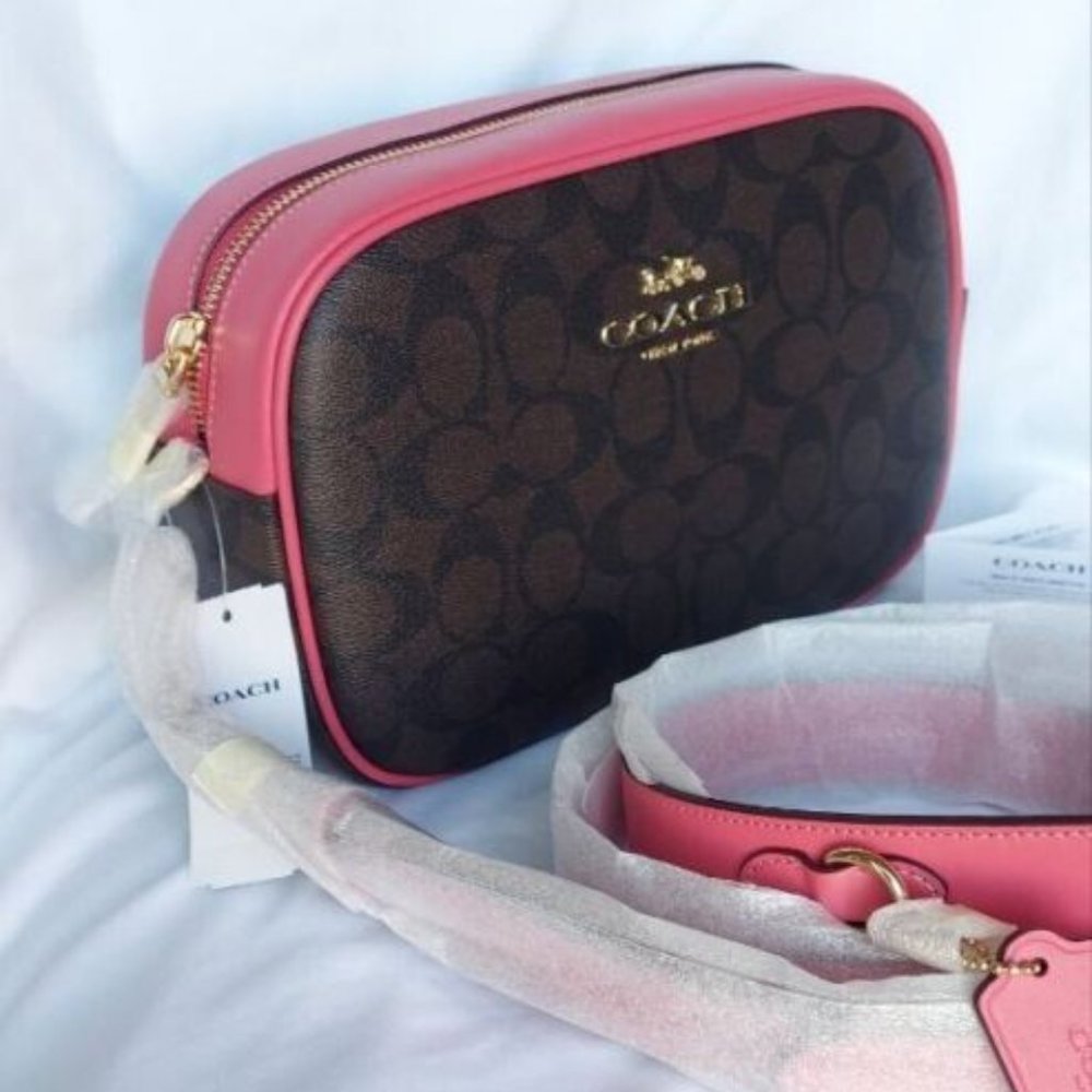 NWT Coach Jamie Canvas Leather Signature Brown Watermelon Crossbody